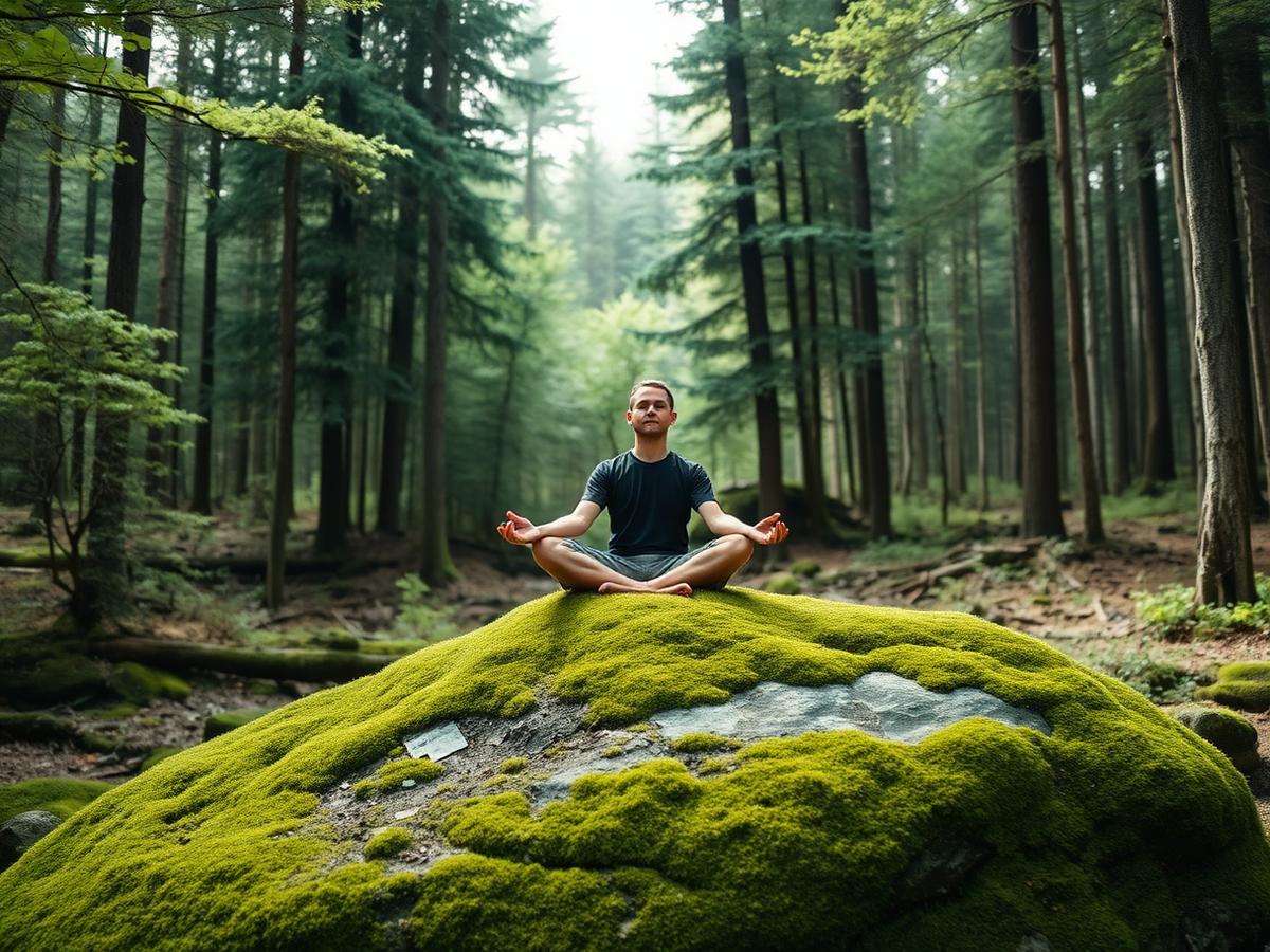 Meditating on moss in the forest